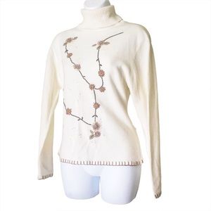 Tailor B. Moss Embroidered Embellished Turtleneck Sweater Sz Large